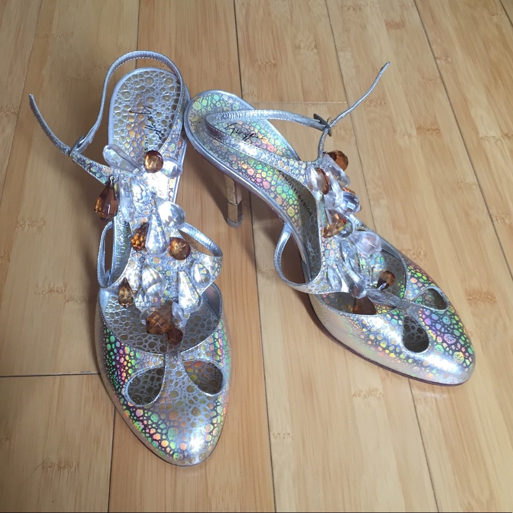 Giuseppe Zanotti Silver Jeweled Heels